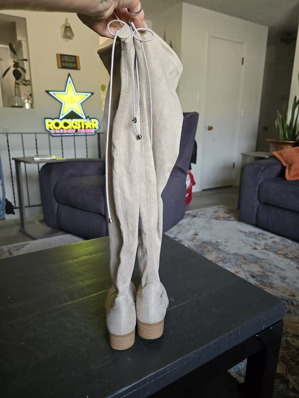Women's Over-the-Knee Suede Boots - Beige
